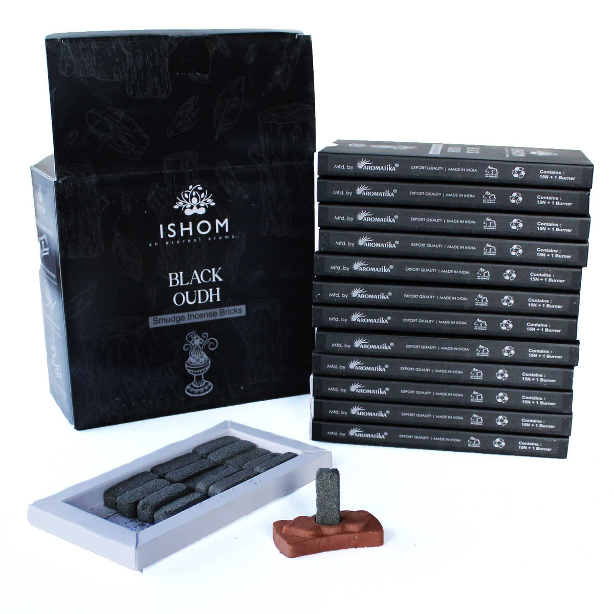 Set 15 mattoncini di incenso e bruciatore — Legno nero