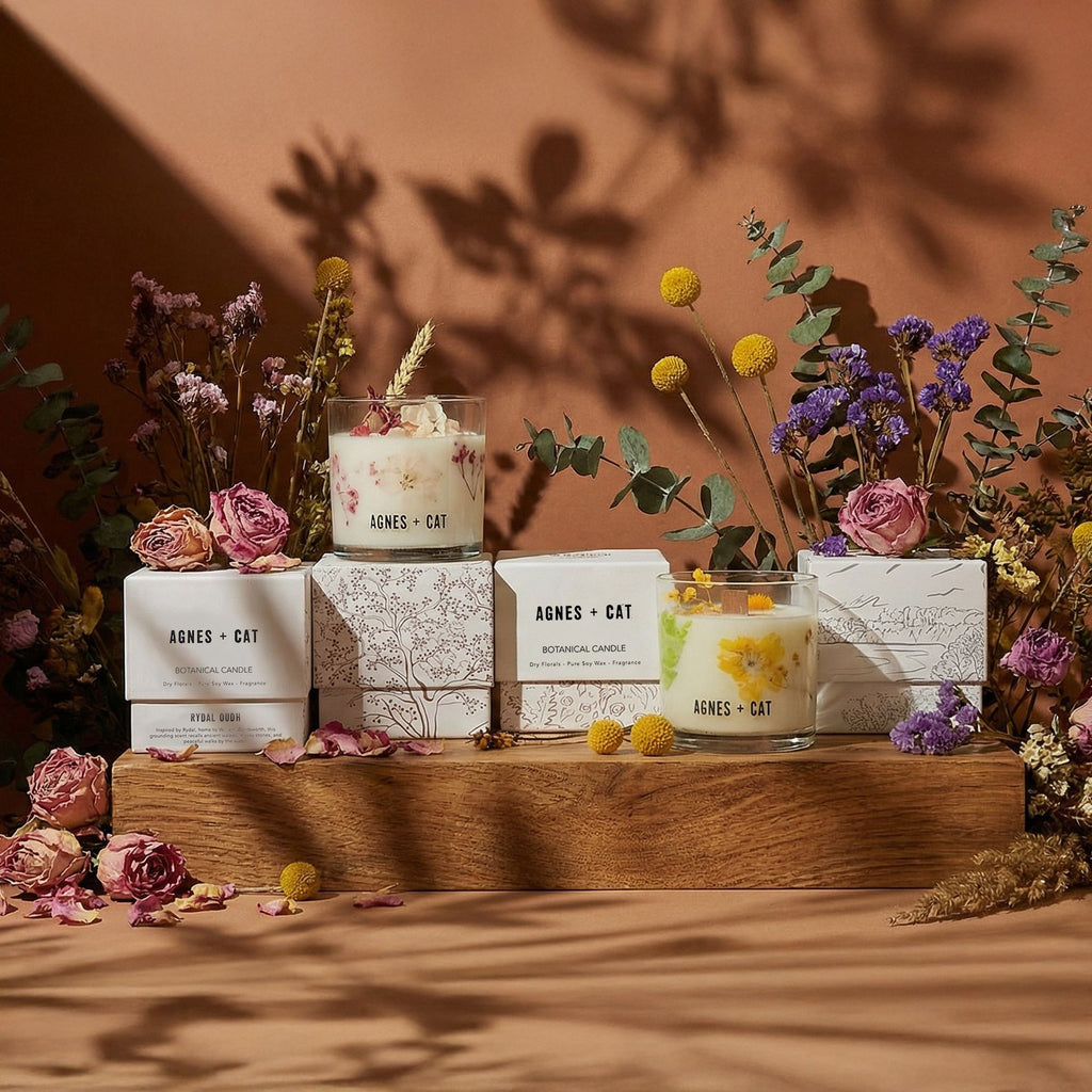Candela botanica in cera di soia Agnes + Cat — Rose di Sawrey
