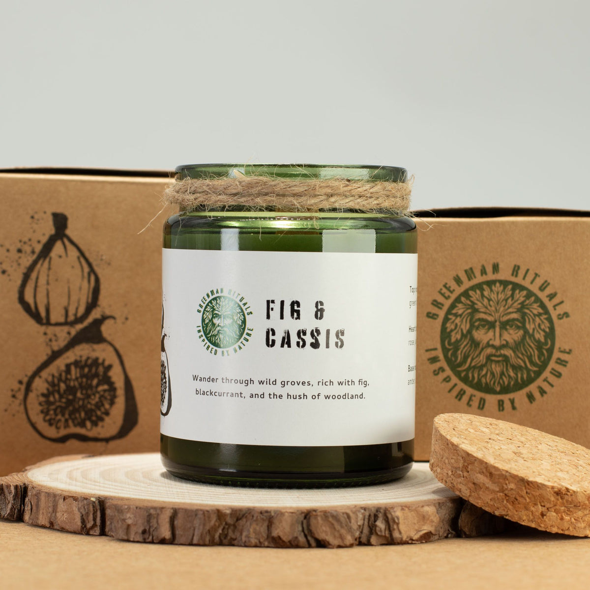 Candela in cera di soia Greenman — Fico e ribes nero