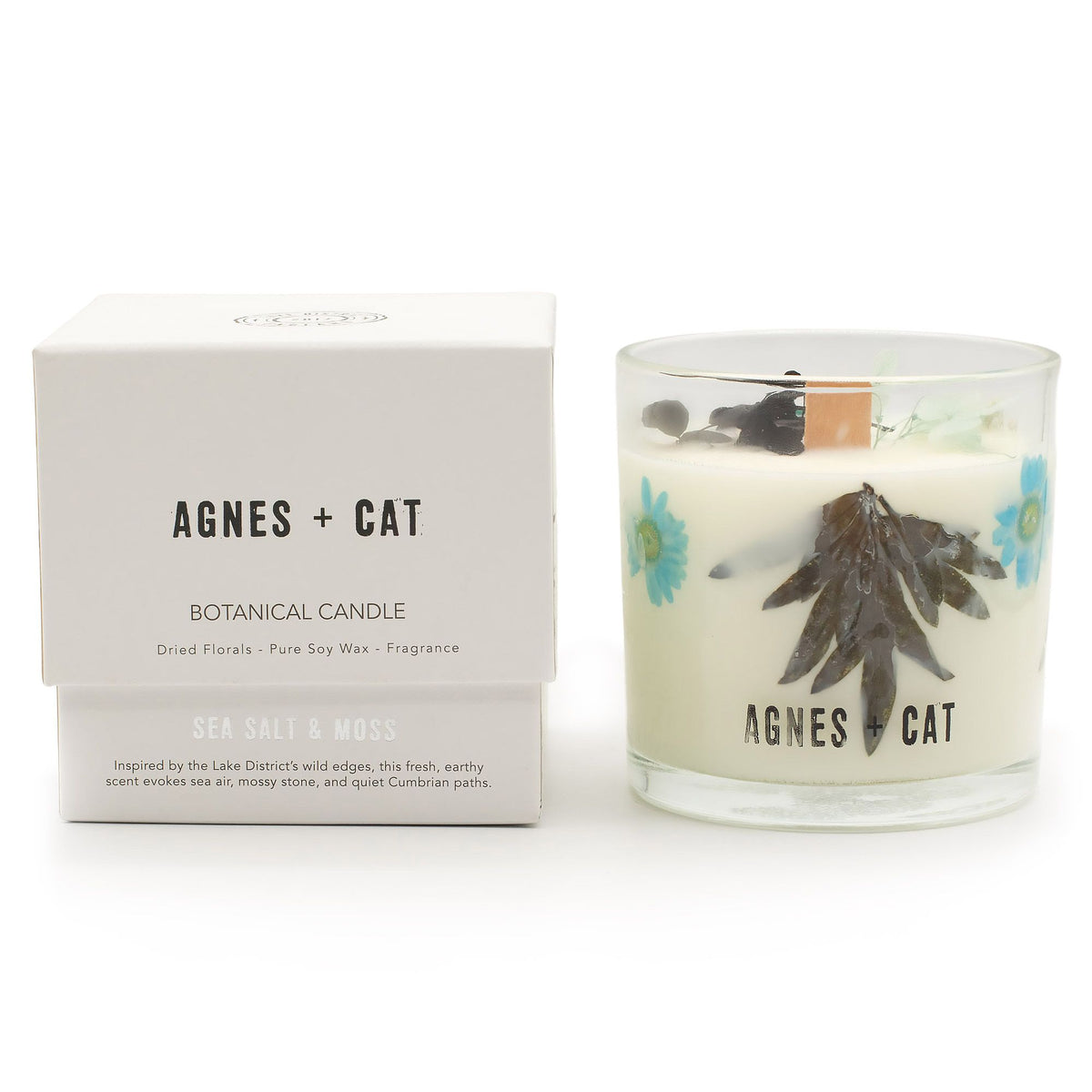 Candela botanica in cera di soia Agnes + Cat — Sale marino e muschio