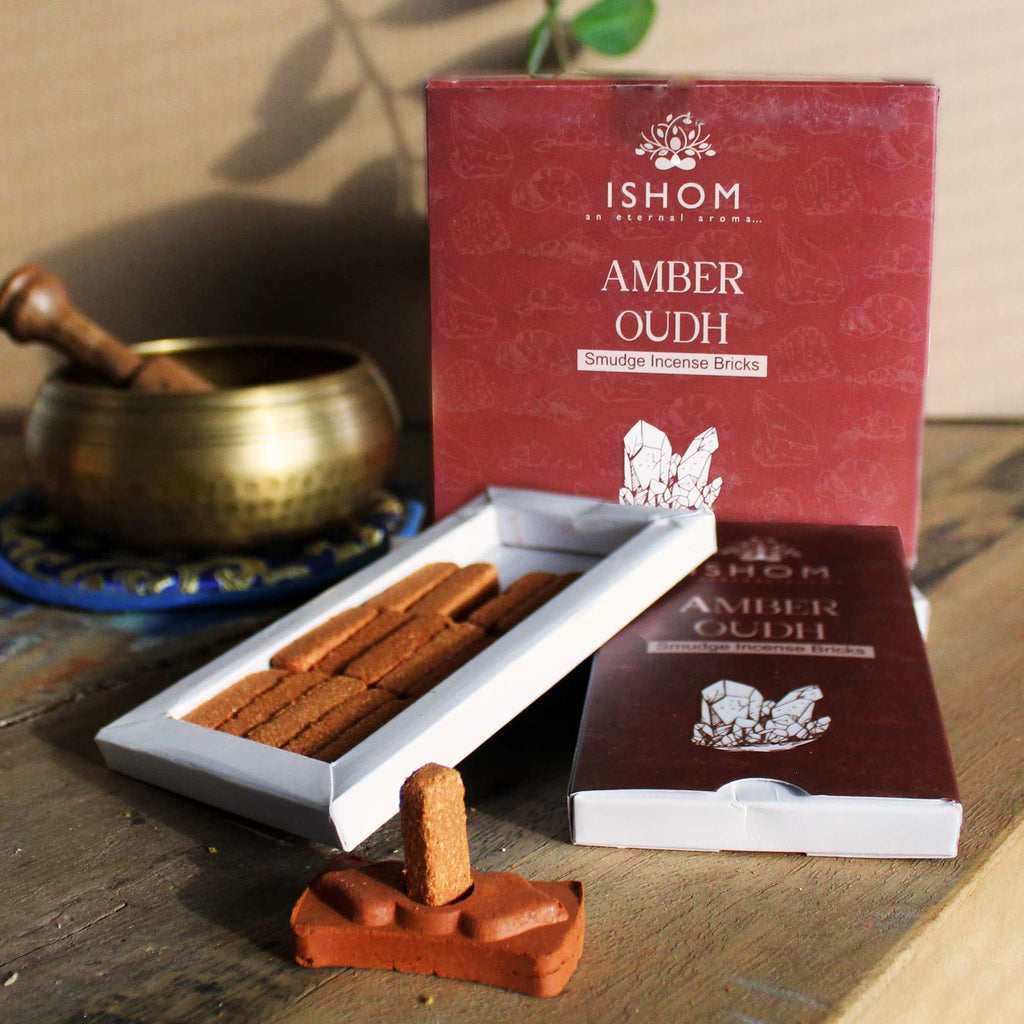 Set 15 mattoncini di incenso e bruciatore — Legno ambrato