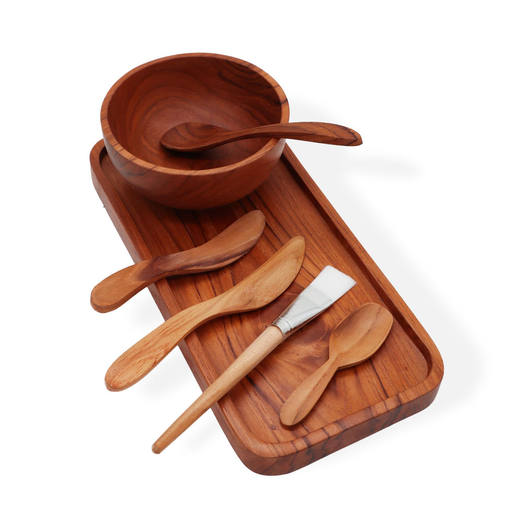 Set in teak per applicare argilla e cera