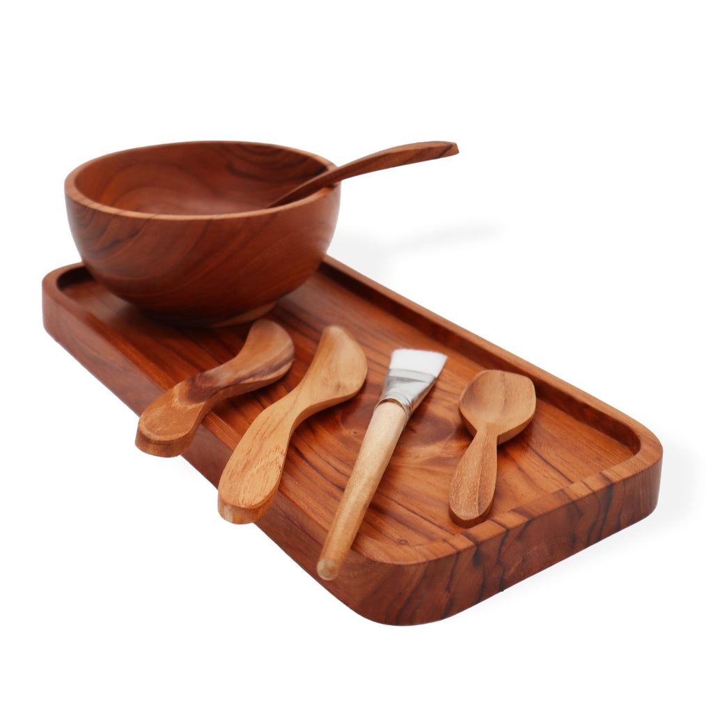 Set in teak per applicare argilla e cera