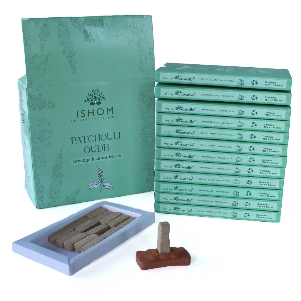 Set 15 mattoncini di incenso e bruciatore — Legno e patchouli