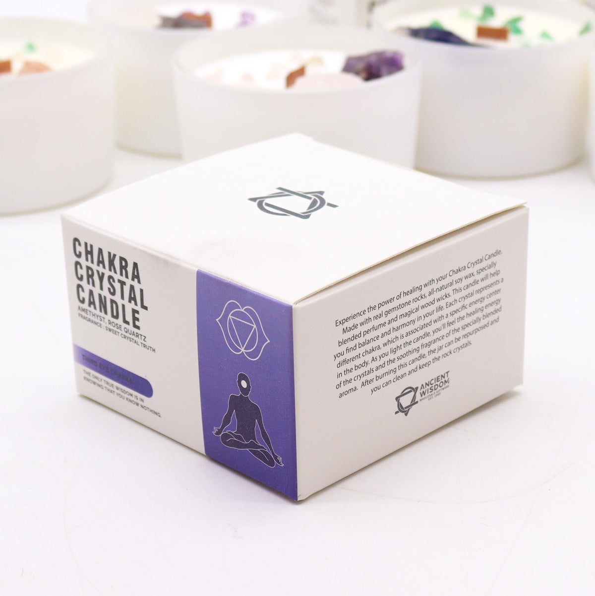 Candela Chakra con cristalli — Terzo occhio