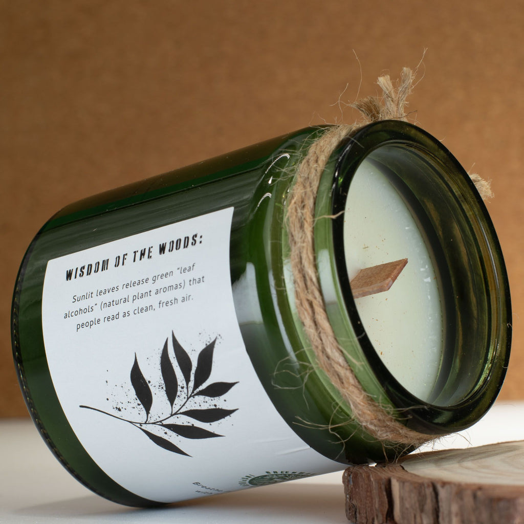Candela in cera di soia Greenman — Foglie e lino
