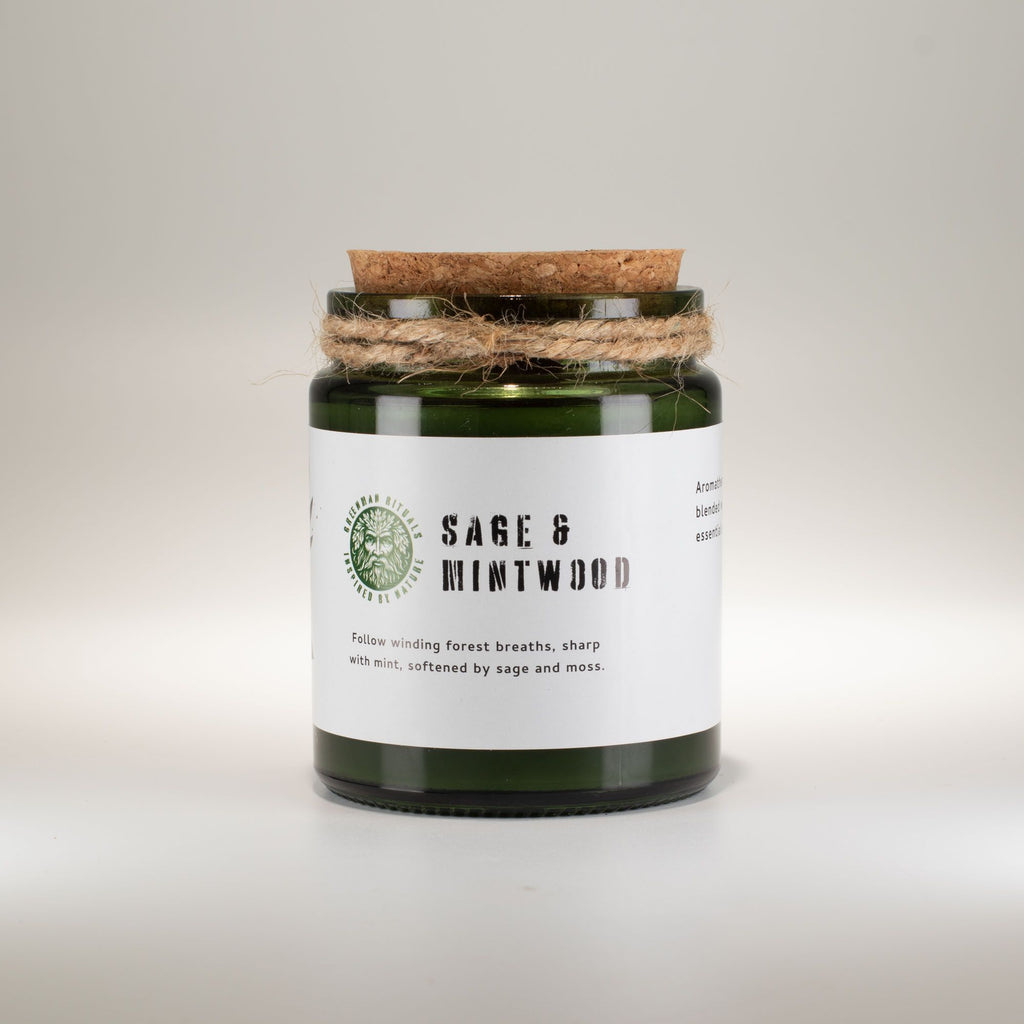 Candela in cera di soia Greenman — Salvia, menta e legni