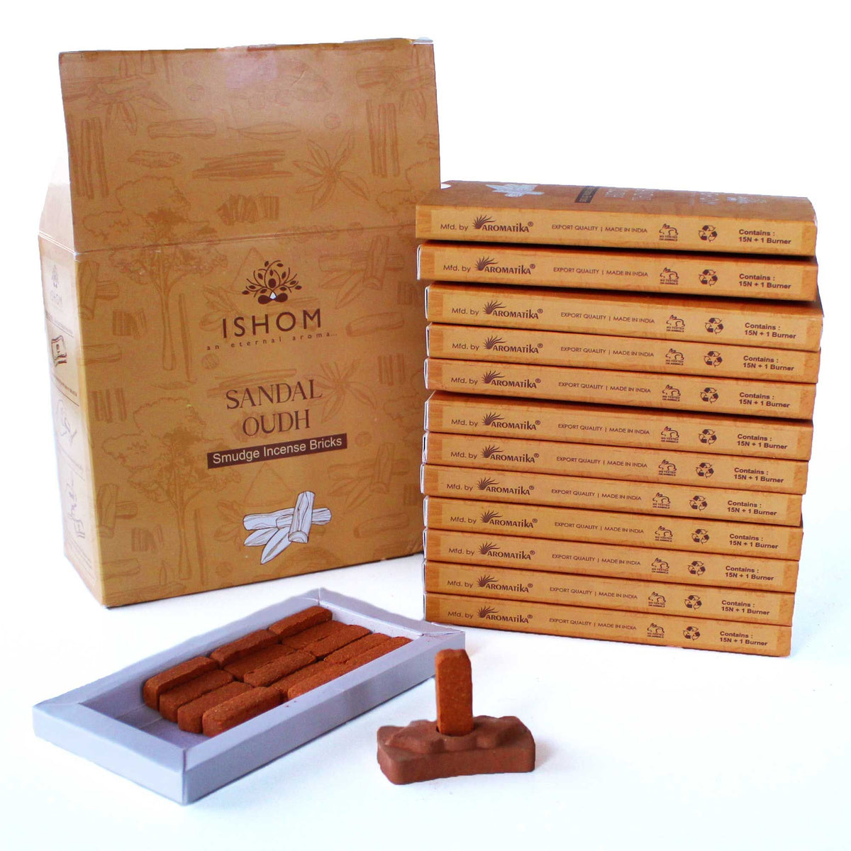 Set 15 mattoncini di incenso e bruciatore — Sandalo