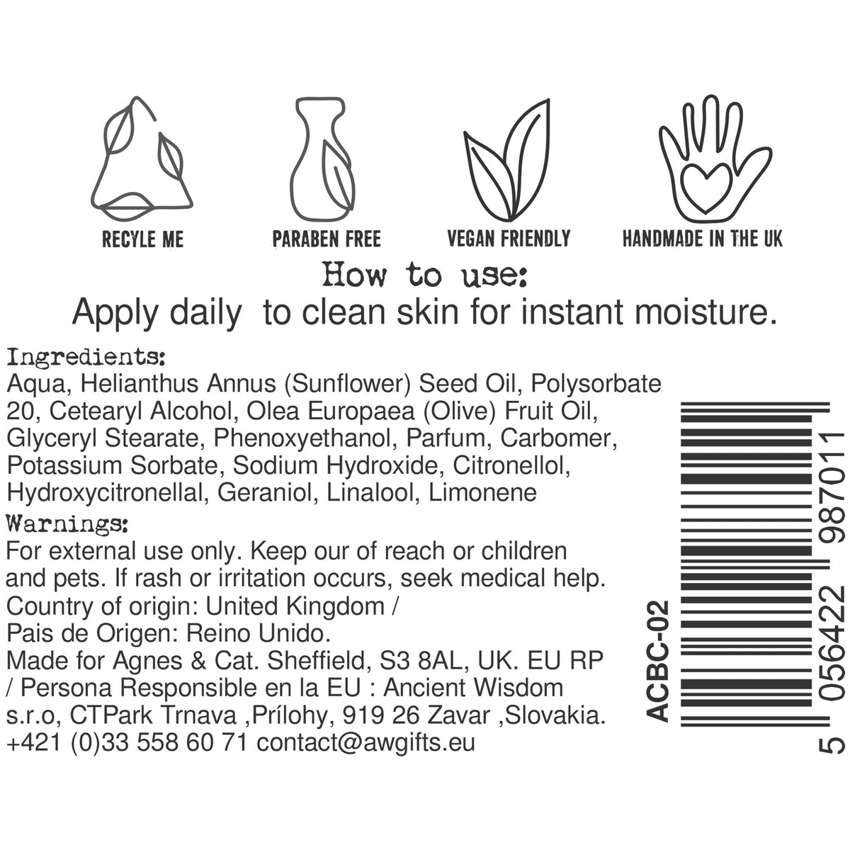Crema mani e corpo Agnes + Cat — Sale marino e muschio — 300 ml
