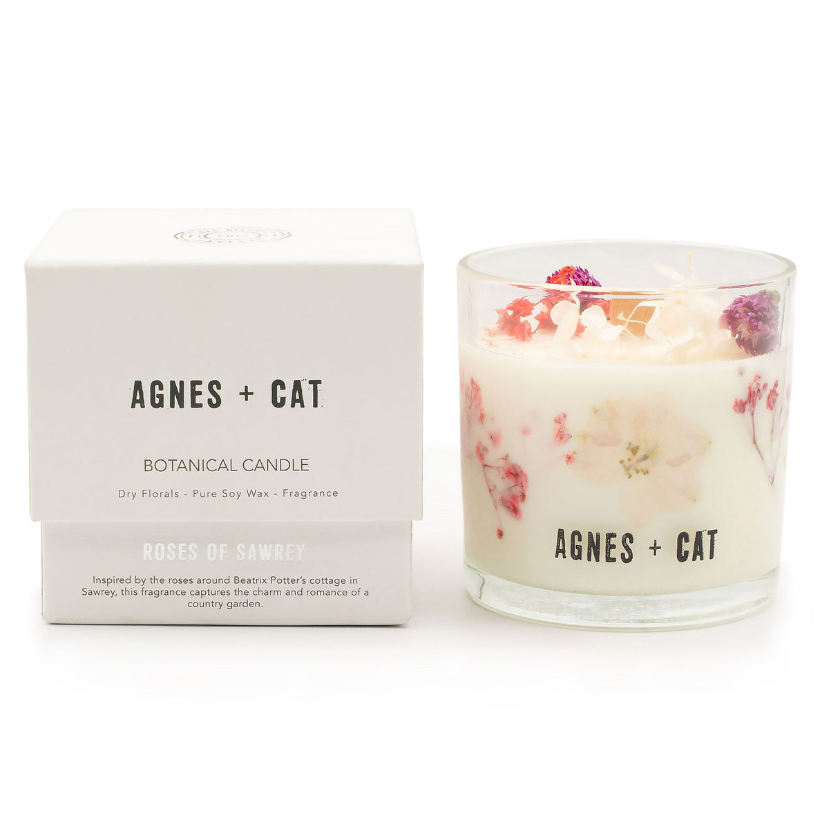 Candela botanica in cera di soia Agnes + Cat — Rose di Sawrey