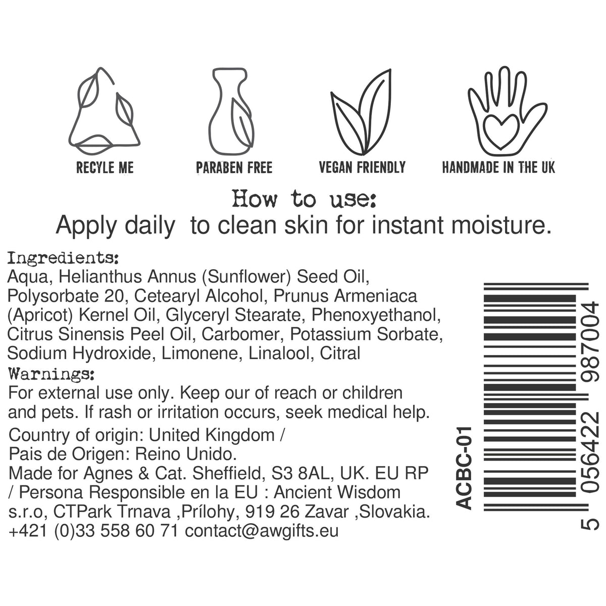 Crema mani e corpo Agnes + Cat — Clementina — 300 ml