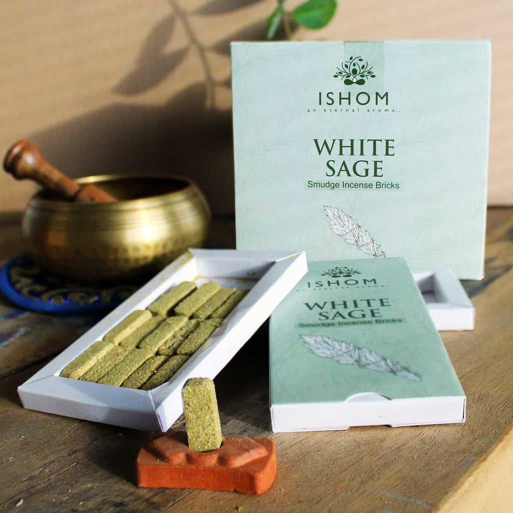 Set 15 mattoncini di incenso e bruciatore — Salvia bianca