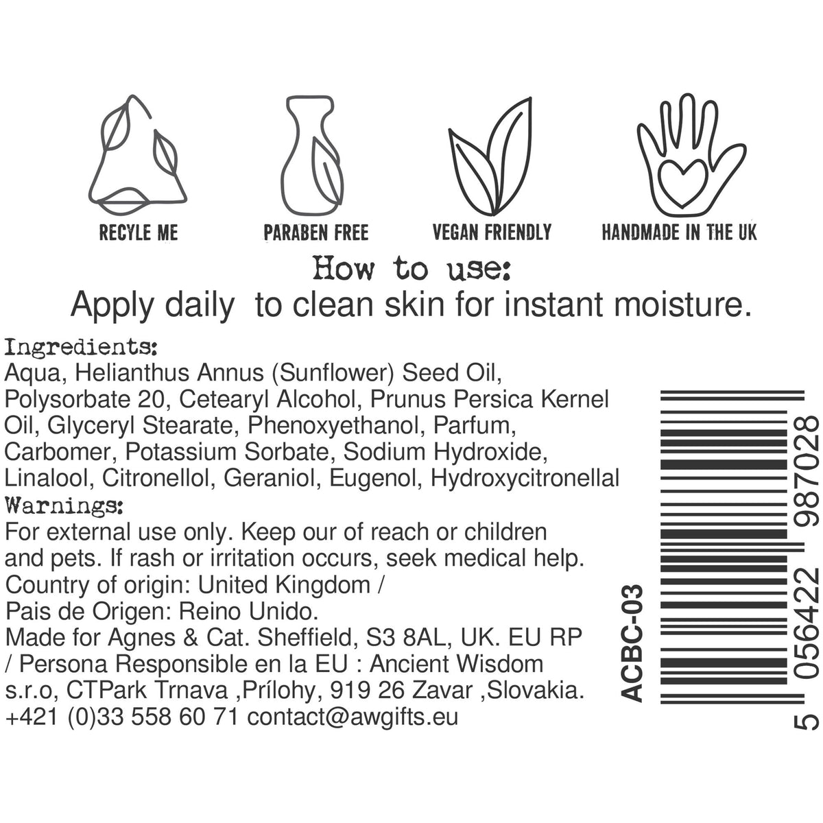 Crema mani e corpo Agnes + Cat — Fioritura giapponese — 300 ml