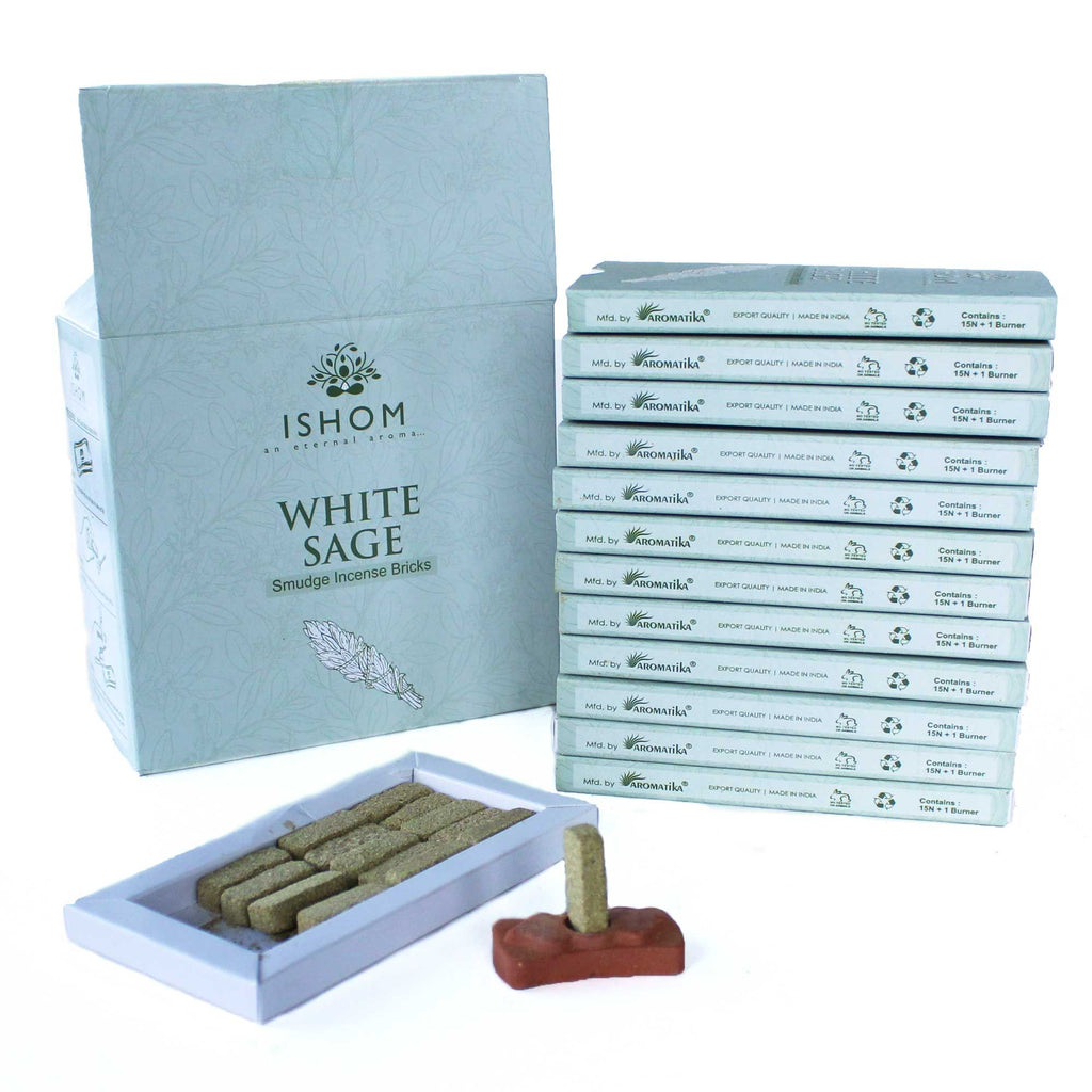 Set 15 mattoncini di incenso e bruciatore — Salvia bianca