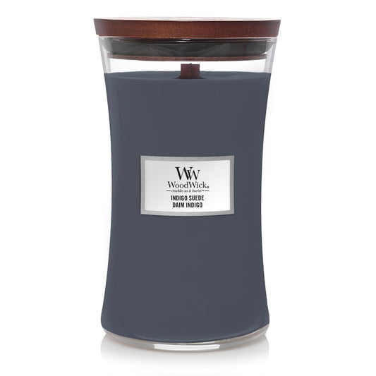 Candela Clessidra Grande, Indigo Suede Wood Wick - Kōdō.boutique