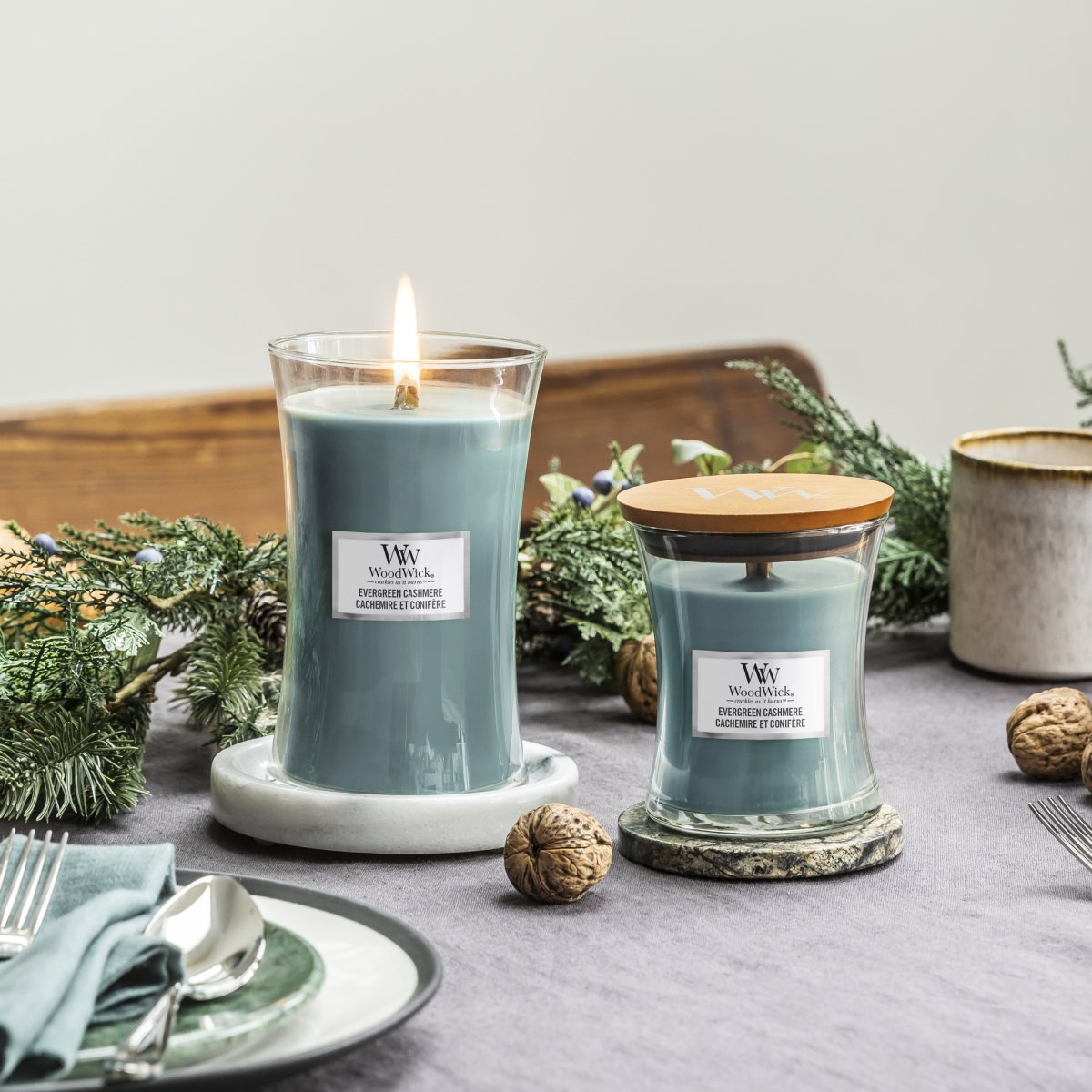 Candela Media Clessidra, Evergreen Cashmere Wood Wick - Kōdō.boutique